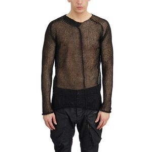 MASNADA Men's Distressed Open Knit Long Sleeve Sweater Men BLACK Sweaters &